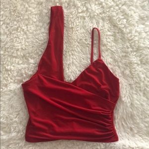 Shein red shoulder cut out slim top